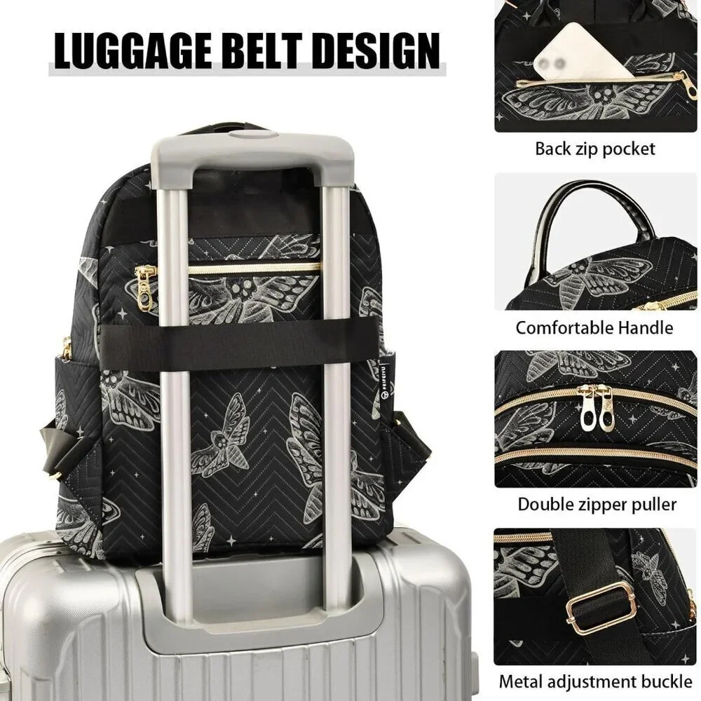 Mini Gothic Backpack with Skull Butterfly Moth Design Small Casual Daypack